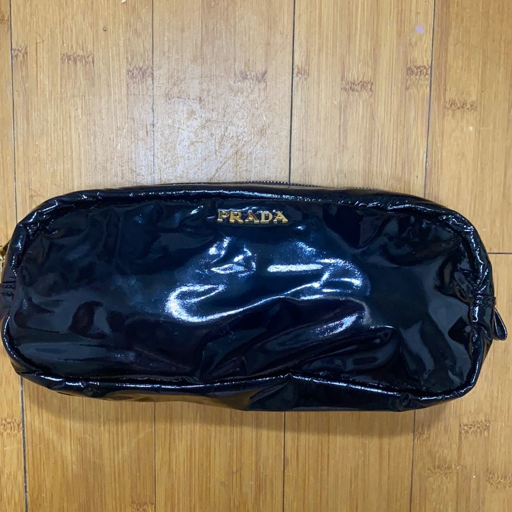 Prada Black Patent Leather Cosmetic Case Clutch